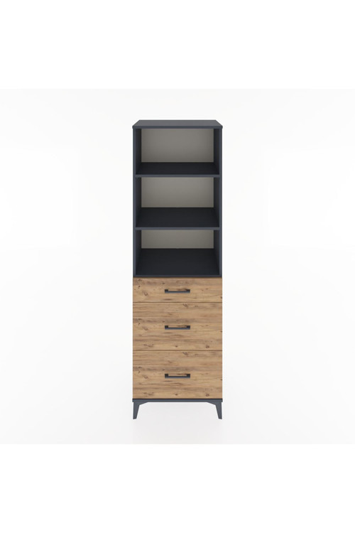Hyperion Dolap 3 Raflı 3 Çekmeceli 60x44x195 Antrasit-Çam