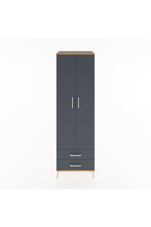 Hyperion Dolap 4 Raflı 2 Çekmeceli 2 Kapaklı 60x44x195 Çam-Antrasit