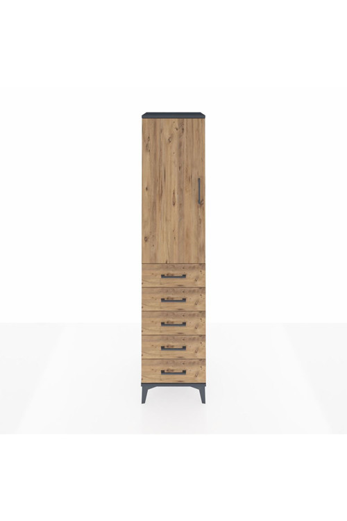Hyperion Dolap 1 Raflı 5 Çekmeceli 1 Askılı 44 x 44 x 195 cm Antrasit - Çam