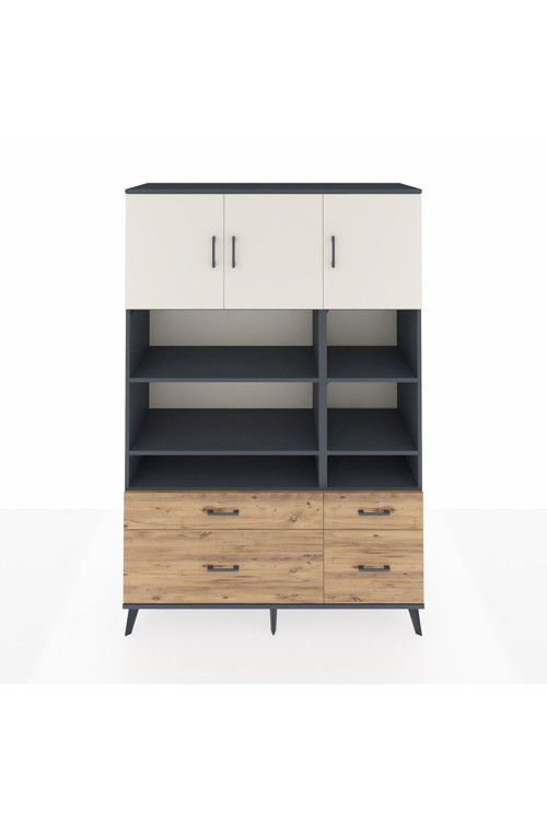 Hyperion Dolap 10 Raflı 4 Çekmeceli 3 Kapaklı 132 x 44 x 195 cm Antrasit - Aytaşı - Çam