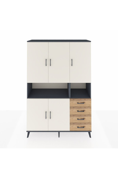 Hyperion Dolap 7 Raflı 4 Çekmeceli 5 Kapaklı 132x44x195 Antrasit-Aytaşı/Çam
