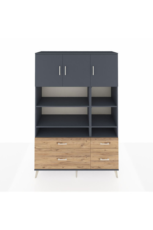 Hyperion Dolap 10 Raflı 4 Çekmeceli 3 Kapaklı 132 x 44 x 195 cm Antrasit - Antrasit - Çam