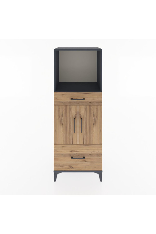 Hyperion Dolap 2 Raflı 2 Çekmeceli 2 Kapaklı 60x44x163 Antrasit-Çam