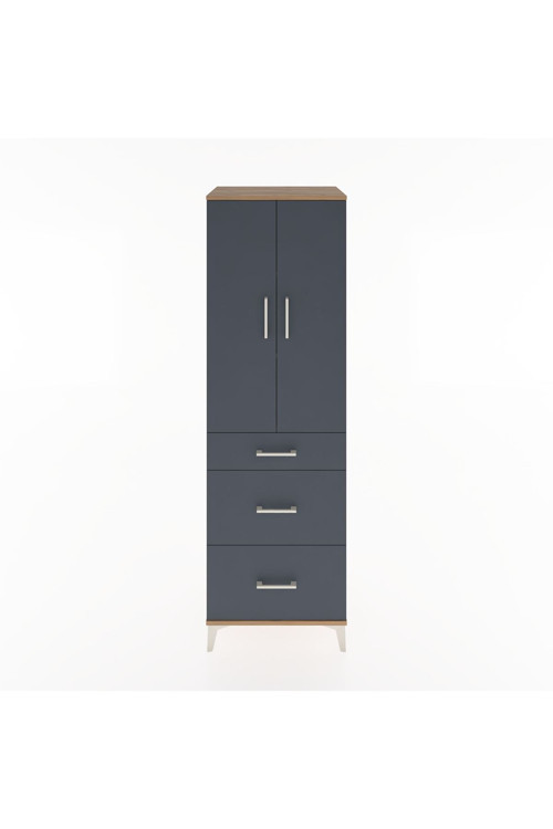 Hyperion Dolap 3 Raflı 3 Çekmeceli 2 Kapaklı 60x44x195 Çam-Antrasit