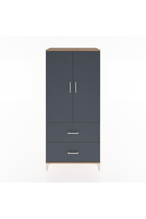 Hyperion Dolap 4 Raflı 2 Çekmeceli 2 Kapaklı 88x44x195 Çam-Antrasit