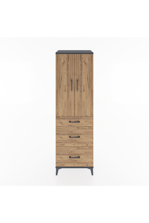 Hyperion Dolap 3 Raflı 3 Çekmeceli 2 Kapaklı 60x44x195 Antrasit-Çam