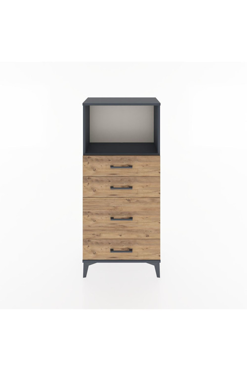 Hyperion Dolap Tek Raflı 4 Çekmeceli 60x44x134 Antrasit-Çam