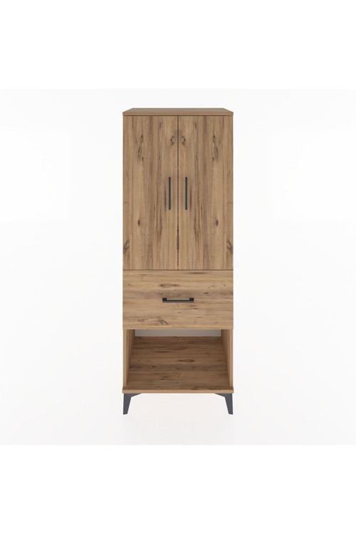 Hyperion Dolap 3 Raflı Tek Çekmeceli 2 Kapaklı 60x44x163 Çam-Çam