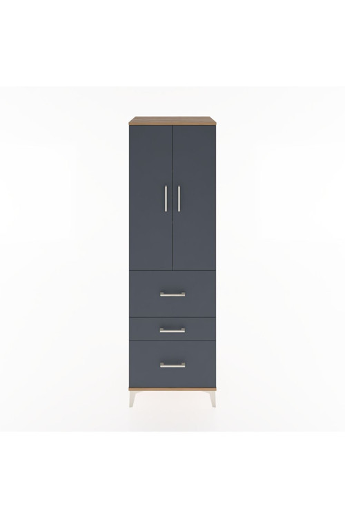 Hyperion Dolap 3 Raflı 3 Çekmeceli 2 Kapaklı 60x44x195 Çam-Antrasit