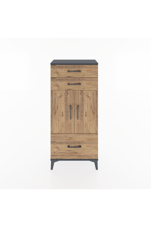 Hyperion Dolap 2 Raflı 3 Çekmeceli 2 Kapaklı 60x44x134 Antrasit-Çam