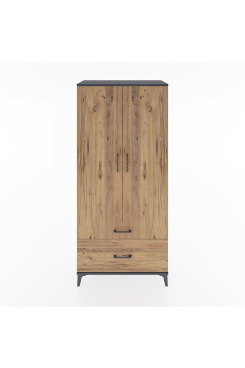 Hyperion Dolap 2 Raflı 2 Çekmeceli Tek Askılı 88x44x195 Antrasit-Çam