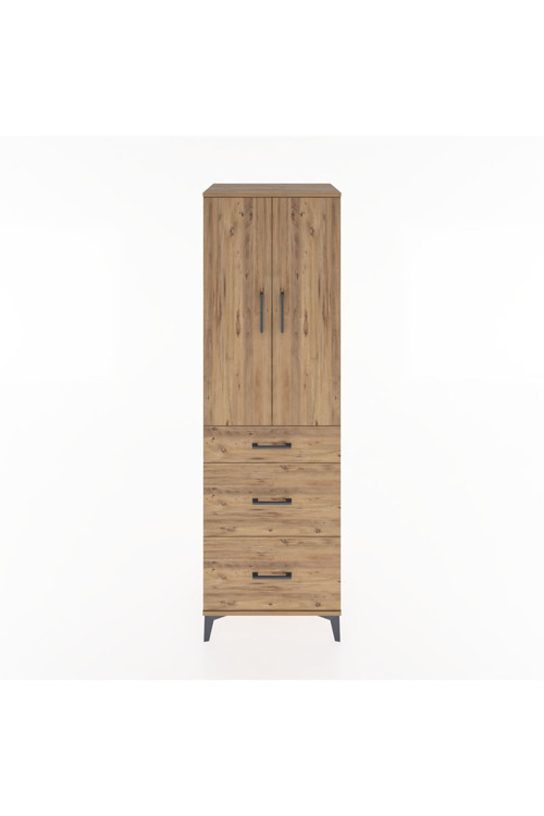 Hyperion Dolap Tek Raflı 3 Çekmeceli Tek Askılı 60x44x195 Çam-Çam
