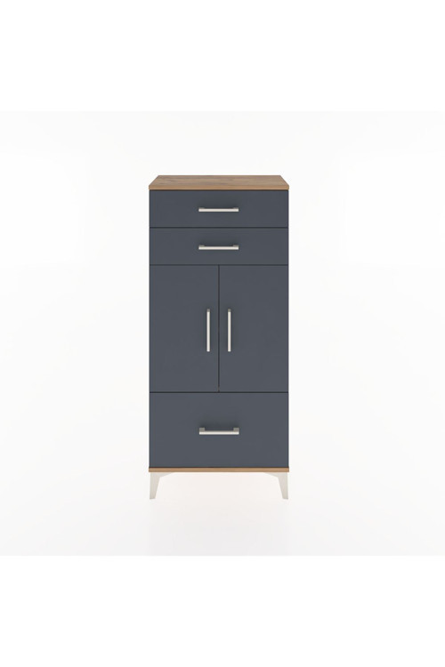 Hyperion Dolap 2 Raflı 3 Çekmeceli 2 Kapaklı 60x44x134 Çam-Antrasit