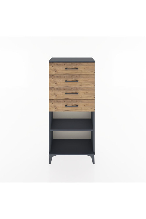 Hyperion Dolap Tek Raflı 4 Çekmeceli 60x44x134 Antrasit-Çam