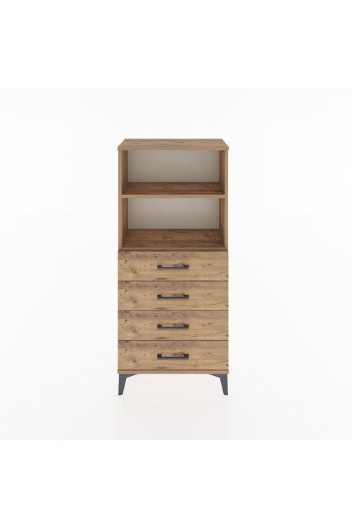 Hyperion Dolap 2 Raflı 4 Çekmeceli 60x44x134 Çam-Çam