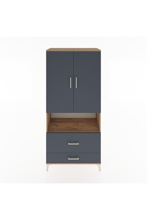 Hyperion Dolap 2 Raflı 2 Çekmeceli Tek Askılı 88x44x195 Çam-Antrasit