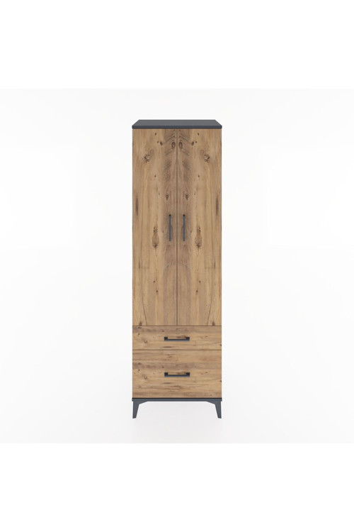 Hyperion Dolap 2 Raflı 2 Çekmeceli 1 Askılı 60 x 44 x 195 cm Antrasit - Çam