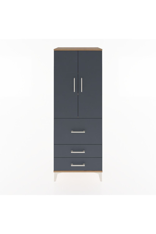 Hyperion Dolap 3 Raflı 3 Çekmeceli 2 Kapaklı 60 x 44 x 163 cm Çam - Antrasit