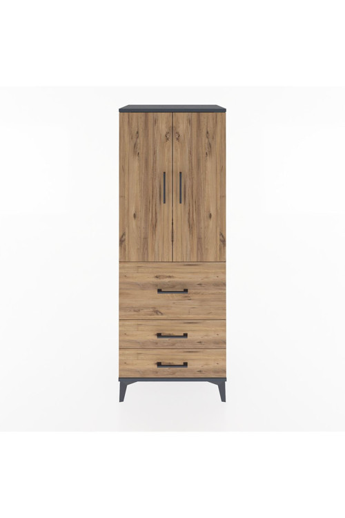 Hyperion Dolap 3 Raflı 3 Çekmeceli 2 Kapaklı 60x44x163 Antrasit-Çam