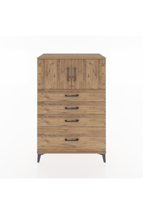 Hyperion Dolap Tek Raflı 4 Çekmeceli 2 Kapaklı 88x44x134 Çam-Çam