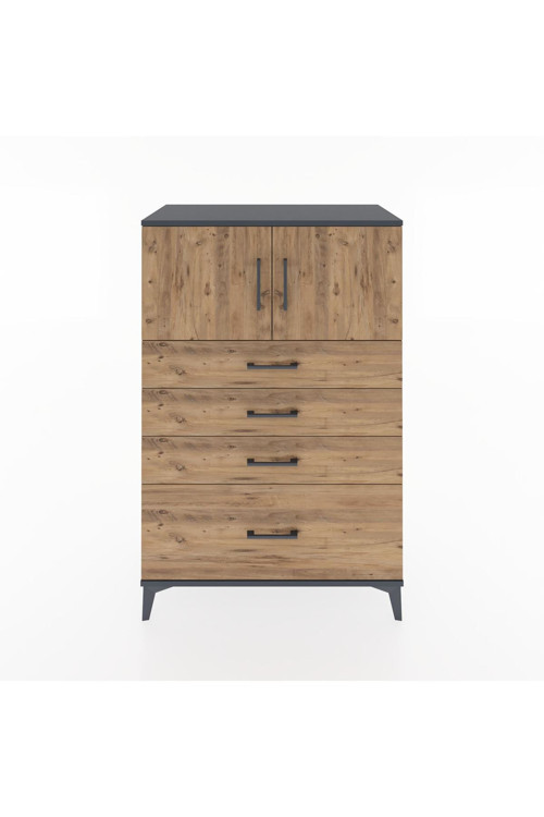 Hyperion Dolap 1 Raflı 4 Çekmeceli 2 Kapaklı 88 x 44 x 134 cm Antrasit - Çam