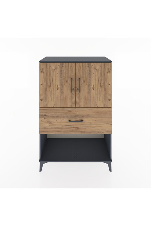Hyperion Dolap 2 Raflı Tek Çekmeceli 2 Kapaklı 88x44x134 Antrasit-Çam