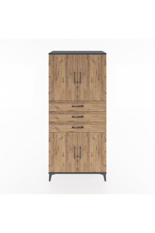 Hyperion Dolap 3 Raflı 3 Çekmeceli 4 Kapaklı 88 x 44 x 195 cm Antrasit - Çam