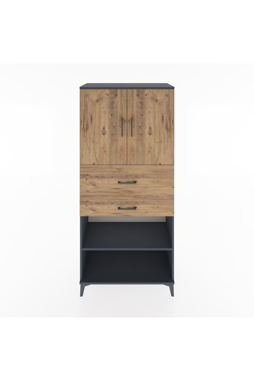 Hyperion Dolap 4 Raflı 2 Çekmeceli 2 Kapaklı 88 x 44 x 195 cm Antrasit - Çam