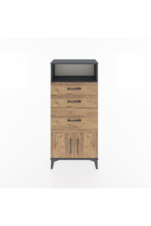 Hyperion Dolap Tek Raflı 3 Çekmeceli 2 Kapaklı 60x44x134 Antrasit-Çam