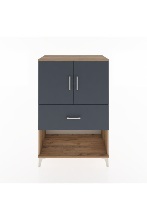 Hyperion Dolap 2 Raflı Tek Çekmeceli 2 Kapaklı 88x44x134 Çam-Antrasit
