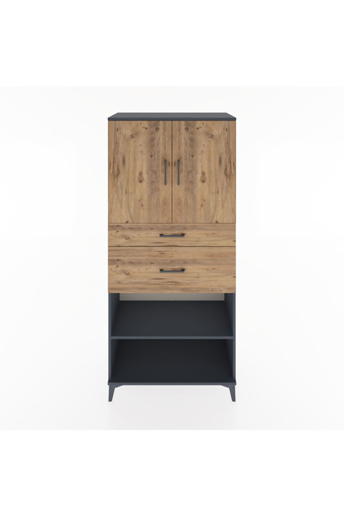 Hyperion Dolap 4 Raflı 2 Çekmeceli 2 Kapaklı 88x44x195 Antrasit-Çam