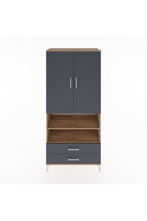 Hyperion Dolap 5 Raflı 2 Çekmeceli 2 Kapaklı 88 x 44 x 195 cm Çam - Antrasit