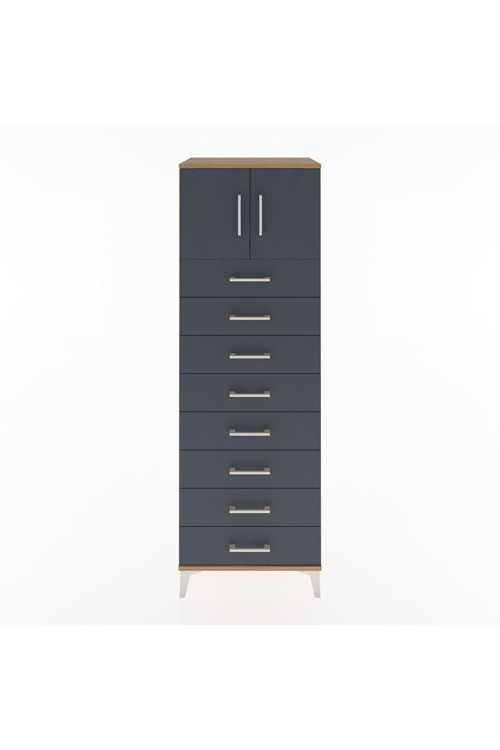 Hyperion Dolap 1 Raflı 8 Çekmeceli 2 Kapaklı 60 x 44 x 182 cm Çam - Antrasit