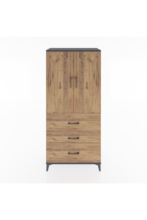 Hyperion Dolap 3 Raflı 3 Çekmeceli 2 Kapaklı 88 x 44 x 195 cm Antrasit - Çam