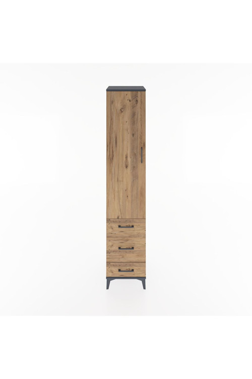 Hyperion Dolap 4 Raflı 3 Çekmeceli 1 Kapaklı 44 x 44 x 221 cm Antrasit - Çam