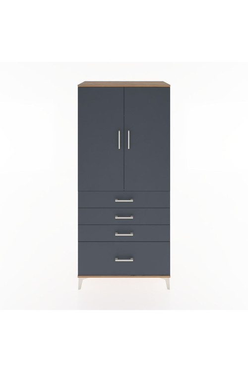 Hyperion Dolap Tek Raflı 4 Çekmeceli Tek Askılı 88x44x195 Çam-Antrasit