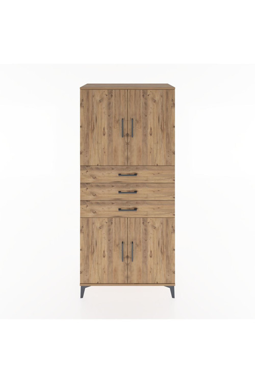 Hyperion Dolap 3 Raflı 3 Çekmeceli 4 Kapaklı 88 x 44 x 195 cm Çam - Çam
