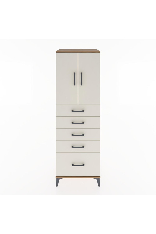 Hyperion Dolap Tek Raflı 5 Çekmeceli 2 Kapaklı 60x44x182 Çam-Aytaşı