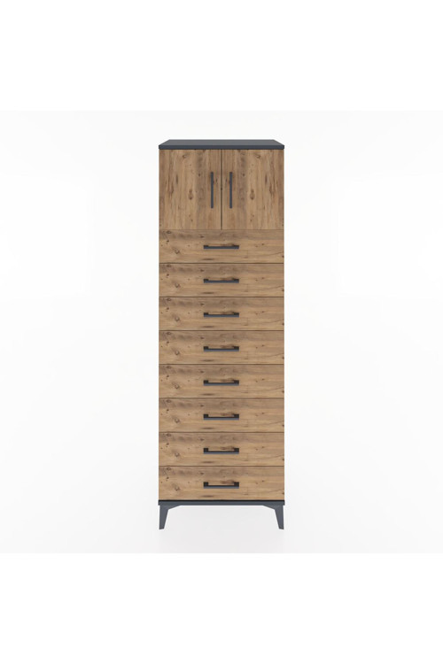 Hyperion Dolap 1 Raflı 8 Çekmeceli 2 Kapaklı 60 x 44 x 182 cm Antrasit - Çam
