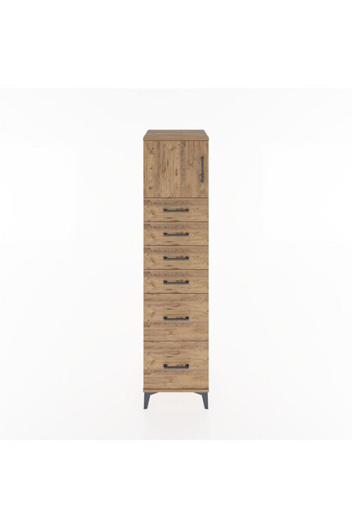 Hyperion Dolap Tek Raflı 6 Çekmeceli Tek Kapaklı 44x44x182 Çam-Çam