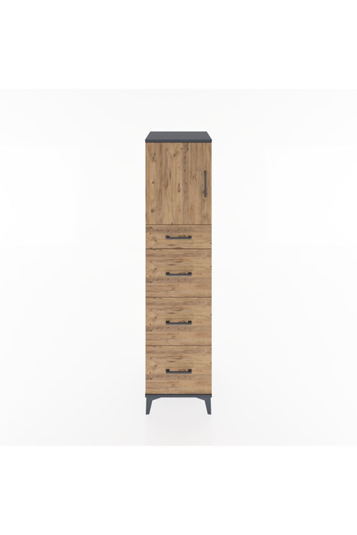 Hyperion Dolap 1 Raflı 4 Çekmeceli 1 Kapaklı 44 x 44 x 182 cm Antrasit - Çam