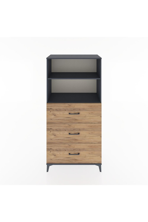Hyperion Dolap 2 Raflı 3 Çekmeceli 88x44x182 Antrasit-Çam