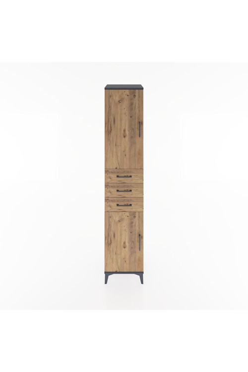 Hyperion Dolap 4 Raflı 3 Çekmeceli 2 Kapaklı 44 x 44 x 221 cm Antrasit - Çam