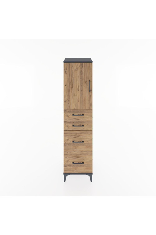 Hyperion Dolap Tek Raflı 4 Çekmeceli Tek Kapaklı 44x44x182 Antrasit-Çam