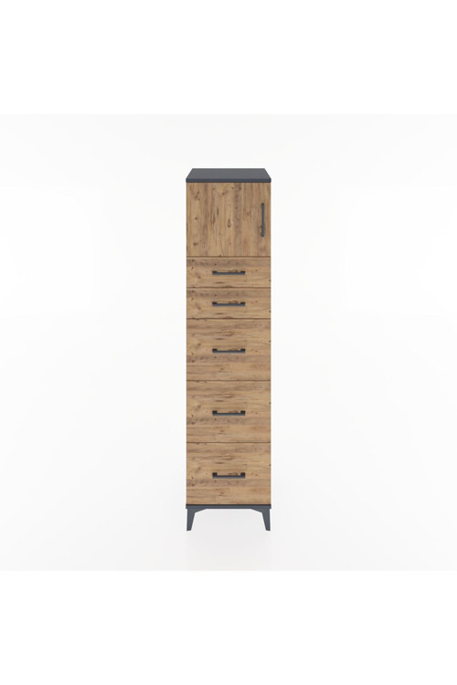 Hyperion Dolap 1 Raflı 5 Çekmeceli 1 Kapaklı 44 x 44 x 182 cm Antrasit - Çam