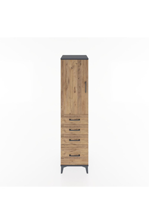 Hyperion Dolap 2 Raflı 4 Çekmeceli Tek Kapaklı 44x44x182 Antrasit-Çam