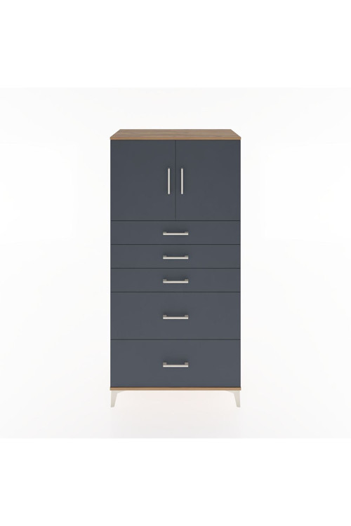 Hyperion Dolap 1 Raflı 5 Çekmeceli 2 Kapaklı 88 x 44 x 182 cm Çam - Antrasit