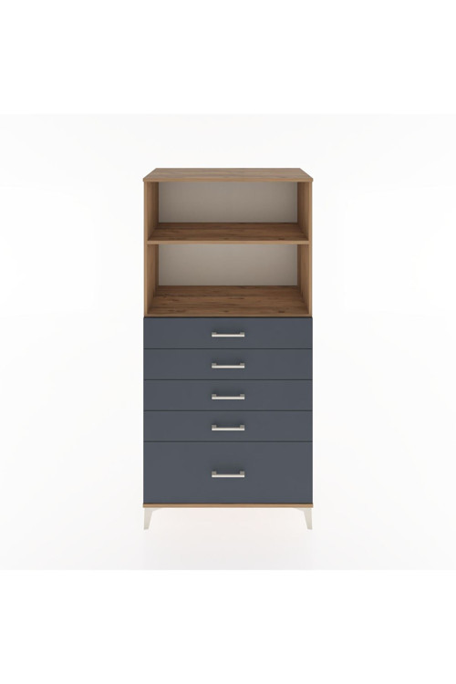 Hyperion Dolap 2 Raflı 5 Çekmeceli 88 x 44 x 182 cm Çam - Antrasit