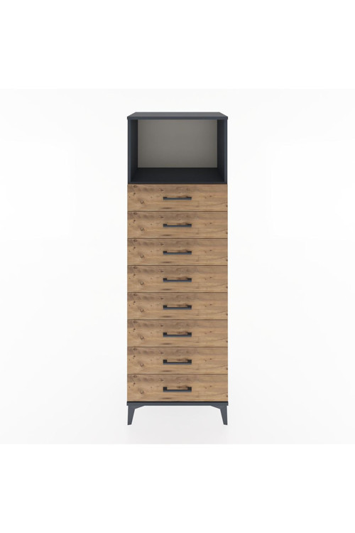 Hyperion Dolap 1 Raflı 8 Çekmeceli 60 x 44 x 182 cm Antrasit - Çam