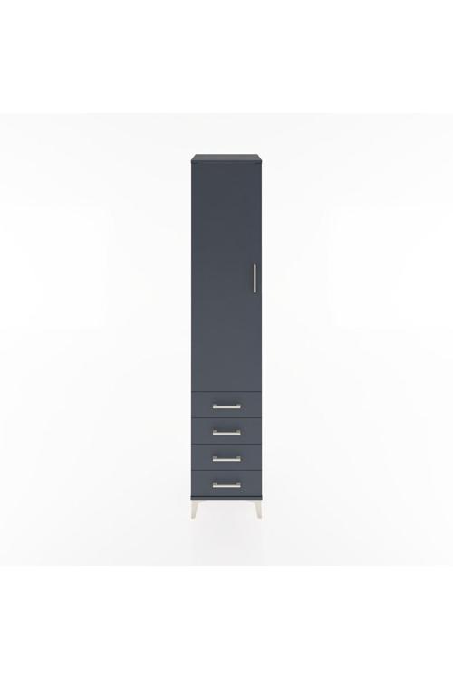 Hyperion Dolap 4 Raflı 4 Çekmeceli Tek Kapaklı 44x44x221 Antrasit-Antrasit